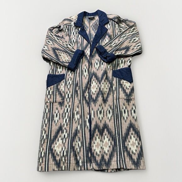 VTG Roughrider by Circle S Southwestern Coat Aztec Blanket Duster Denim Sz Small